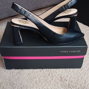 Vince Camuto Black Textured Slingback Heels